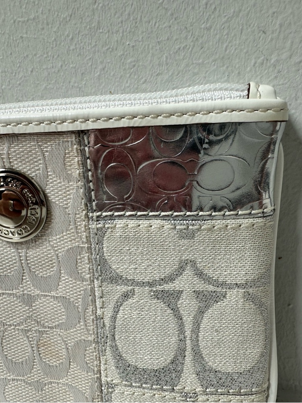 Coach, patchwork, mini wristlet, and cream, metallic silver - Picture 2 of 6